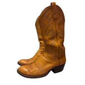 Vintage 80's Dan Post Men’s Size 9 Tan Leather Western Cowboy Boots FLAWS.
